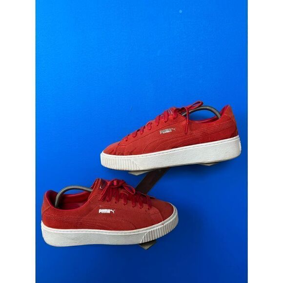 Puma Suede Platform Orange Leather Womens Lace Up Trainers 362223 03 - Picture 2 of 6